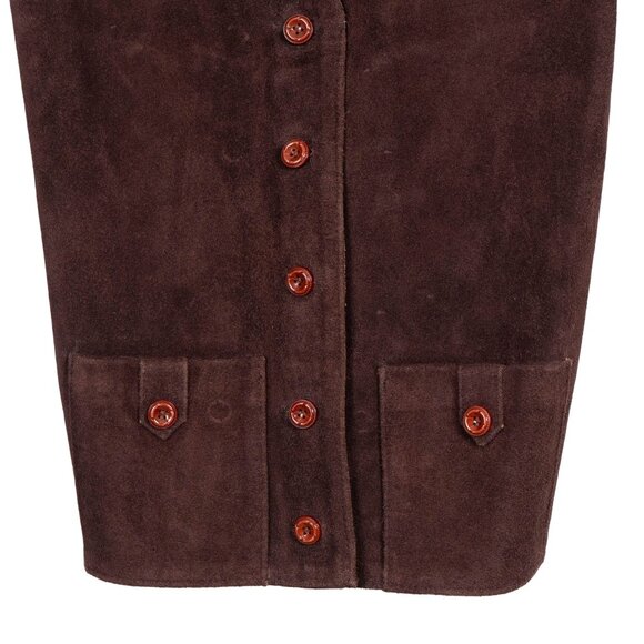 VTG Cowhide Leather Vest M Mens 90s Brown Suede Buttons Pocket Sweater Knit Back - Picture 3 of 5